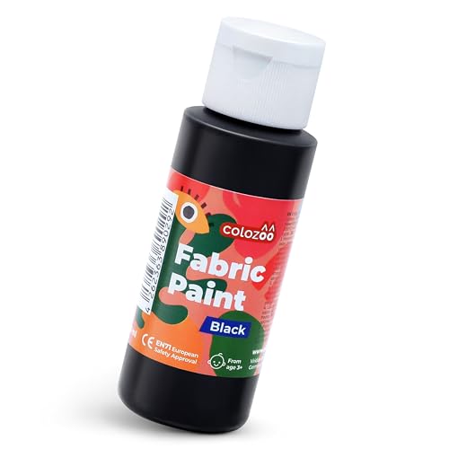 colozoo Schwarz Textilfarbe 60ml Waschmaschinenfest | Hochdeckende Stoffmalfarbe für Helle & Dunkle Stoffe | Textilfarbe für Kleidung, T-Shirts, Taschen, Jeans