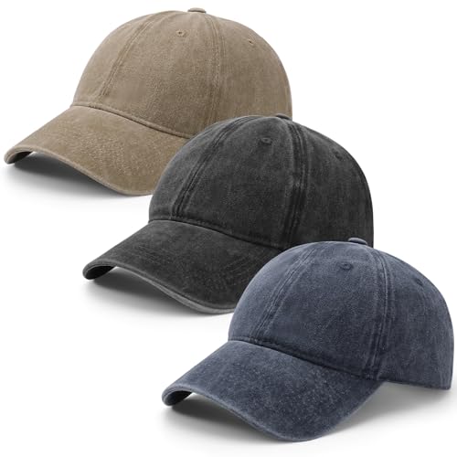 Utensilsto 3 Stück Baseballkappe für Herren und Damen, Verstellbar Baumwolle Baseball Cap Vintage Unisex Basecap Sonnenhut Sportkappe für Outdoor Sport Leisure Reisen, Schwarz, Khaki, Marineblau