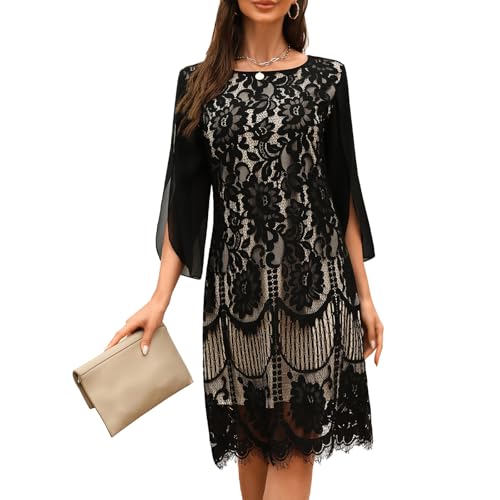 COOAN Damen Formales Festliche Kleid Hochzeitsgäste Kleider Cocktail Spitze Pailletten Evening