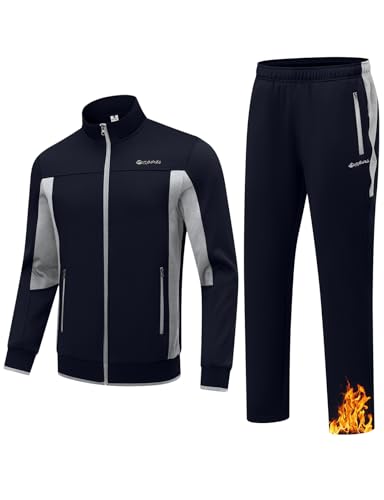 TBMPOY Herren-Trainingsanzüge mit Fleece-Futter, 2-teiliges Set, Winter, Jogging, Sweat-Anzüge, Thermo-Casual-Outfits, Dunkelblau/Hellgrau, XX-Large