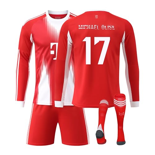 Bayern Langarm Trikot 25/26 Heim, #17 Olise Bayern Trikot Set mit Langarm-Shirt Shorts Socken Für Kinder/Herren/Damen,Geschenke Für Fußballfans,Atmungsaktiver Stoff