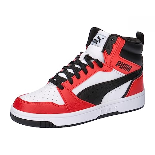 PUMA Unisex Kinder Rebound V6 Mid Jr Sneaker, Puma White Puma Black For All Time Red, 38.5 EU