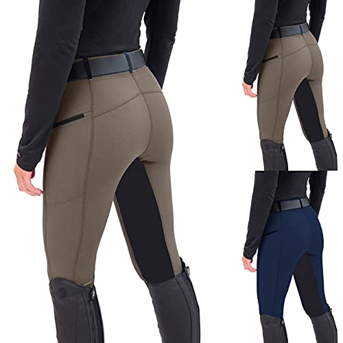 Reitleggings Damen Reithose mit Handytasche Stretch High Waist Vollbesatzreithose mit Gürtelschlaufen Reitsport Hosen Leggings Anti Pilling Outdoor Reitbekleidung Pferdetraining