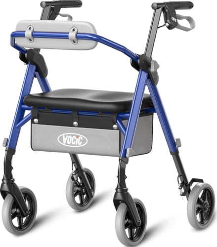 VOCIC Z11 Rollator faltbar und leicht mit Sitz, Max 172kg, Rollator schmal für wohnung, Rollatoren leicht klappbar für Senioren, Ergonomischer Sitz, höhenverstellbar, alle Untergründe, 5 Jahre Support