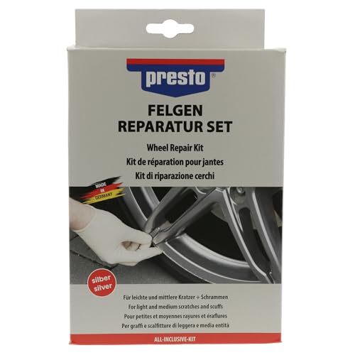 Presto Felgen-Reparatur-Set, 2K-System für Aluminiumfelgen, schnelle, dauerhafte Reparatur, ohne Demontage, für Kratzer und Bordsteinschäden