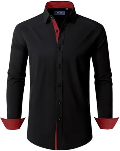 J.VER Freizeithemd Stretch Farbblock Design Modern Fit mit Schwarzen Knöpfen für Herren im Urlaub und Alltag,3XL