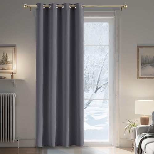 PONY DANCE Thermovorhang Hitzeschutz Türvorhang Blickdicht 1 Stück H 200 x B 140 cm Verdunkelungsvorhang Grau Tür Gardinen mit Ösen Vorhänge Wohnzimmer Blackout Curtain