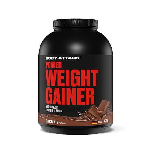 Body Attack Weight Gainer - Chocolate - 4,75 kg - Produkt der Kölner Liste - 100% Masseaufbau, Kohlenhydrat-Eiweißpulver zum Muskelaufbau mit Whey-Protein, ideal für Hardgainer