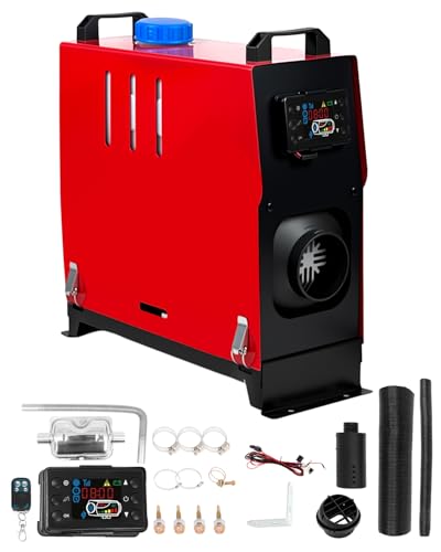 XYJBHB Diesel Standheizung 12V 5KW-8KW Luftheizung, Diesel Air Heater mit LCD-Display & Fernbedienung, Luft-Heizgerät inkl. Schalldämpfer für Wohnmobil, Wohnwagen, LKW, Boot und Bus (8KW Rot)