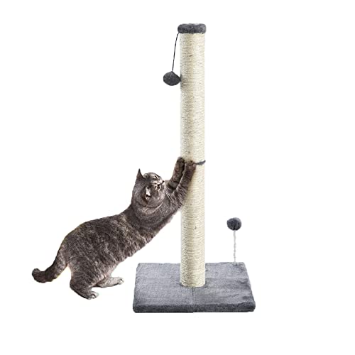 Kratzsäule für Katzen,Kratzbaum für Katzen 80cm Kratzsäule XXL Natural Sisal Seil Pole mit hängendem Ball, weicher Plüsch,Scratching Post