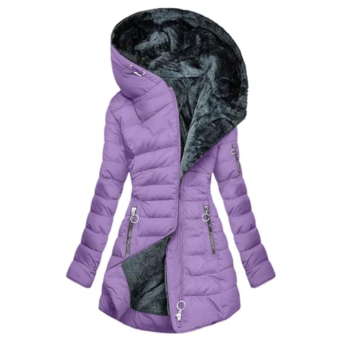 Gubsssl Winterjacke Damen Winterparka Lang Steppmantel Warm Winterjacke Gefütterte Wintermantel Mode Parka steppjacke Winter Jacke Outdoorjacke mit Reißverschluss Mantel Frauen Daunenmantel Lila 5XL