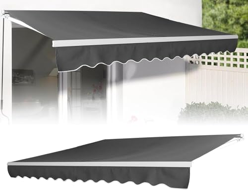LZQ Klemm Markisen Balkon Sonnen Gelenkarmmarkise Handkurbel,Sonnenschutz Wasserdicht Staubdicht Höhenverstellbar (Dunkelgrau 3.6 * 3M)
