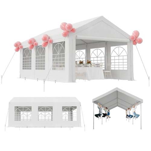 TRIUMPHKEY Partyzelt Pavillon 3x6 Wasserdicht Stabil Gartenzelt UV Schutz 50+ Zelt 170g PE Plane Festzelt Bierzelt Gartenpavillon für Garten, Party, Festival, Hochzeit, weiß