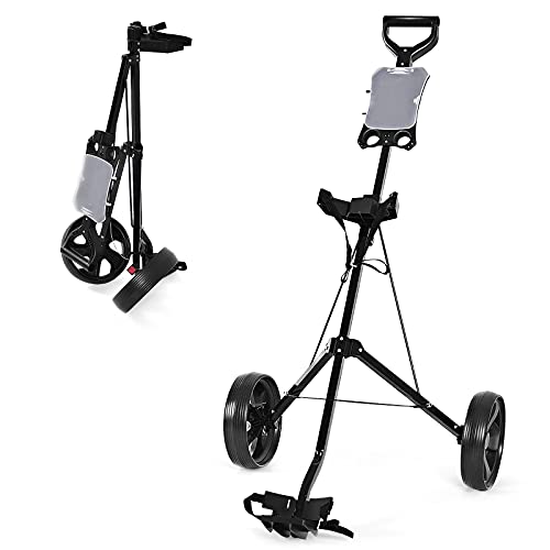 COSTWAY Golf Trolley, 2 Rad Golftrolley klappbar, Golfwagen aus Stahl, mit Scorecardhalter, Golf Bag Push Cart für Anfänger (Schwarz)