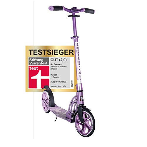 Six Degrees Aluminium Scooter mit Klappmechanismus u. Ständer, 205 mm, höhenverstellbar, GS-geprüft, lila, TESTSIEGER