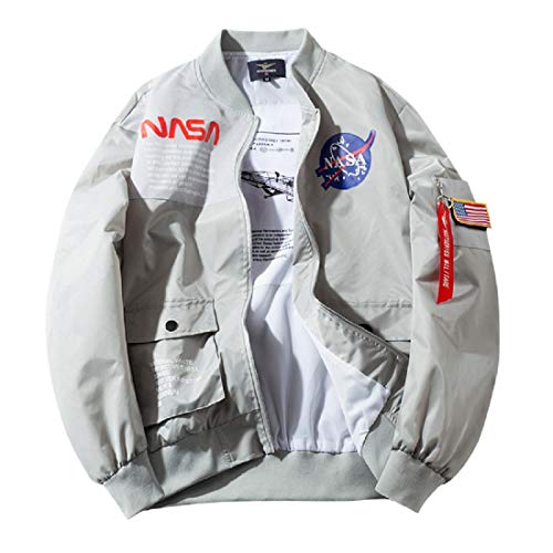 CORIRESHA Herren Apollo NASA Patches Slim Fit Bomberjacken Windbreaker, Nasa_grau, M