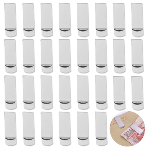 BOSOIRSOU 30 Stück Geldklammer, Edelstahl Brieftasche Kreditkartenhalter Geldklammer für Männer Frauen, Geschäftskartenhalter Tasche für Vordertasche Minimalistische Brieftasche Clip - Silber