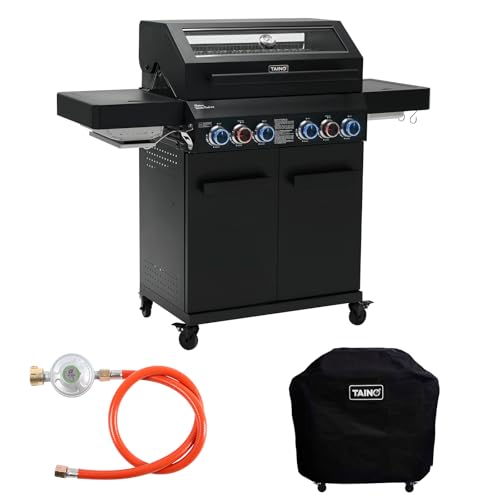 TAINO PLATINUM YAMARA DARK 4+2 Gasgrill Set Stahl 4 Brenner Keramik Sear-Burner Keramik Backburner Piezo-Zündung Abdeckhaube