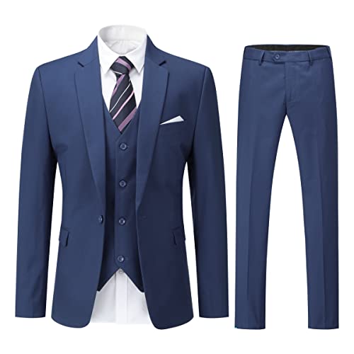 YOUTHUP Herren 3 Teilig Anzug Slim Fit Formell Anzüge 1 Knopf Herrenanzug für Business Hochzeit, Navy Blau, XXL