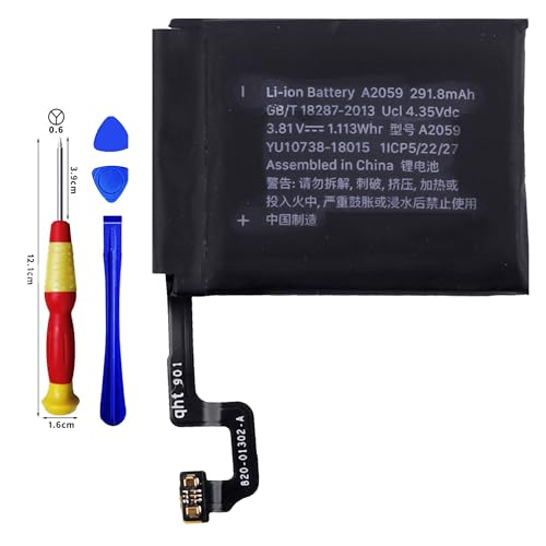 Vvuilsty A2059 Ersatzakku für Watch Series 4 Gen 44mm,wiederaufladbare 0-Zyklen-Batterie kompatibel mit Apple Watch Series 4 Gen 44mm mit Reparaturwerkzeug-Kits