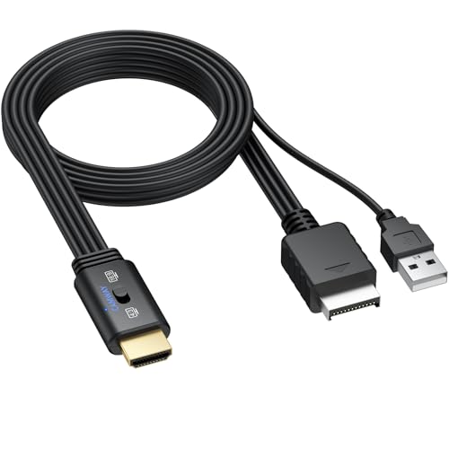CAMWAY PS2 auf HDMI Adapter, Unterstützt 16:9/4:3 Konvertierung 1080P PS2 HDMI Konverter, Plug and Play, PS2 Adapterkabel für PS1 PS2 Spielkonsole Videokonverterkabel