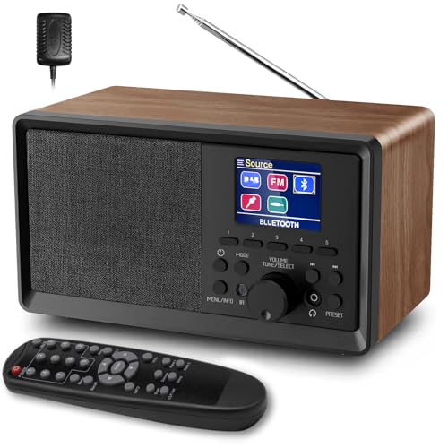 BIAOQINBO DAB Plus Radio/DAB+ mit Bluetooth 5.0 FM-Digitalradio Nostalgieradios Tragbarer Retro Radio Holz UKW Radiowecker mit Fernbedienung Küchenradio Zweifacher Alarm Farbdisplay Uhrenradios