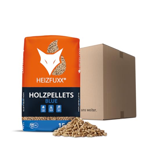 HEIZFUXX Holzpellets Blue Sackware 15 kg - 6mm Weichholz Pellets mit hohem Heizwert & geringem Ascheanteil - Premium Heizpellets für Feuerrohr, Kamin, Ofen, Grill oder Smoker