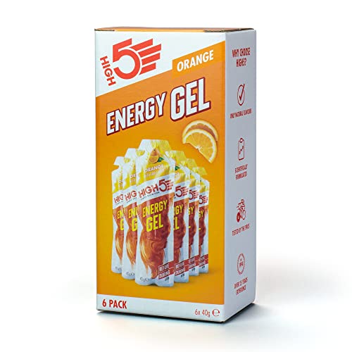 HIGH5 Energy Gel, Energie-Gel im schnell zu öffnenden Portionsbeutel, mit natürlichem Fruchtsaft | Orange | Multipack 6 x 40g