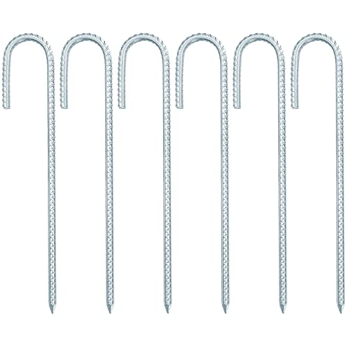 6 Stück Zelthaken Heringe Erdnägel Stabil, Zelt Heringe Zeltheringe 30 cm, Erdanker Bodenanker, J-Typ Trampolin Camping Erdnagel Zeltheringe mit Gewinde für Zelte Trampoline Planen Markisen Garten