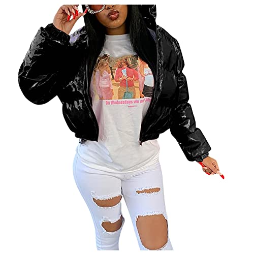FUPODD Mantel Damen Winter Steppjacke Lack Thermojacke Glänzende Daunenjacke Damenjacken Zipper Damenmantel Stehkragen Damen-Jacken Dicke Steppmantel Outdoorjacke Zipper Daunenmantel Winterjacke