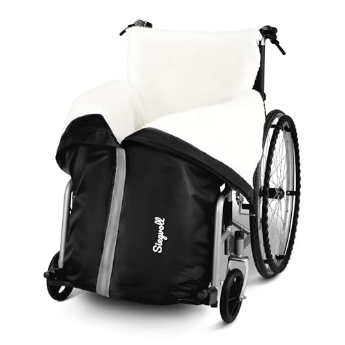 Siegvoll Rollstuhldecke mit Sherpa Fleece Futter,warmer Fußsack Erwachsene für Rollstuhl mit Reflektoren, wind- und wasserdichter Schlupfsack, schwarz, 126 cm Lang