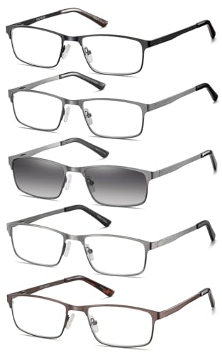 EYECEDAR 5 Stuks Lesebrille Herren Metall Vollrahmen Rechteckiger Stil Federscharnier Sonnenbrille Lesebrillen 1.50