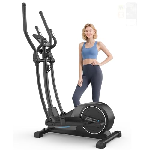 Cowmew Ellipsentrainer für Zuhause, Ultraleiser Magnetischer Crosstrainer mit 16 Widerstandsstufen, 8 kg Schwungrad, 42 cm Schrittlänge, Belastbarkeit 150 kg, LCD-Monitor mit APP, Pulssensor