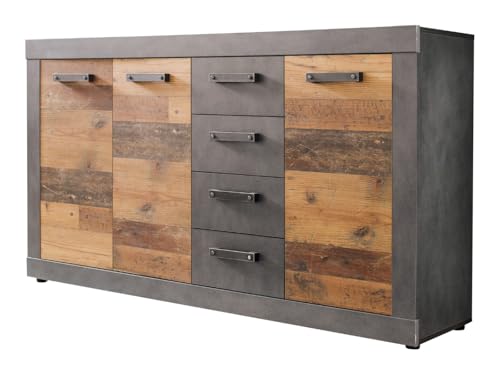 trendteam smart living - Indy - Kommode - Graphit Grau/Alteiche - 4 Schubladen, 4 Fächer - (BxHxT) 151 x 86 x 37 cm - Sideboard in rustikaler Optik