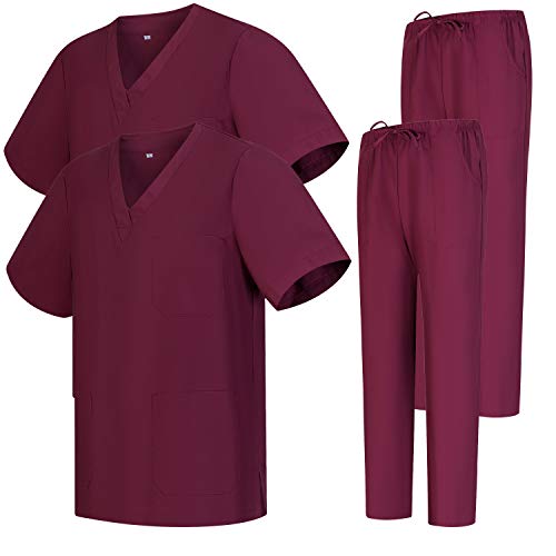 MISEMIYA - Pack * 2 Pcs - Unisex-Schrubb-Set - Medizinische Uniform mit Oberteil und Hose ref.2-8178 - Medium, Granat 68