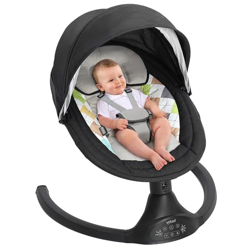 Bioby Elektrische Babywippe | Babyschaukel mit 5-Punkt-Gurt & 5 Schaukelmodi, Leicht & Sicher Wippe Baby Elektronisch mit Bluetooth-Musik & Fernbedienung, für 0-6 Monate (2-9 kg), Schwarz