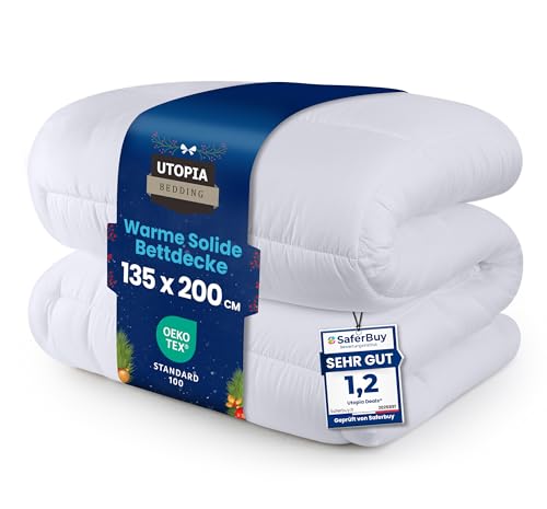 Utopia Bedding Bettdecke 135 x 200 cm, Ganzjahresdecke 370 GSM Füllung, atmungsaktive Schlafdecke, Steppdecke, Super Weiche Kuschelige (Weiß)