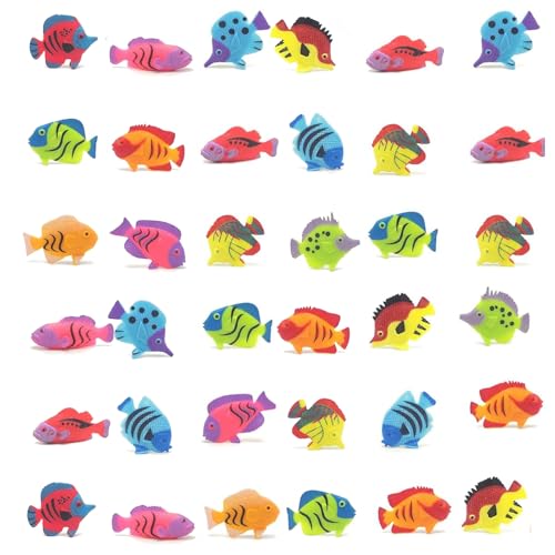 HORREX 36 Stück Deko Fische Meerestiere Deko Fisch Spielzeug Meerestiere Spielzeug Kunststoff Fische Dekofische für Meereslebewesen Simulierte Meerestiermodelle Aquarium Ornamente