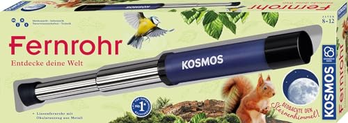 KOSMOS 676872 Fernrohr - Entdecke Deine Welt, Linsen-Fernrohr mit 12facher Vergrößerung. Stabiler Okularauszug aus Metall. Für Kinder ab 8 Jahre mit Tipps zur Anwendung und Beobachtungen
