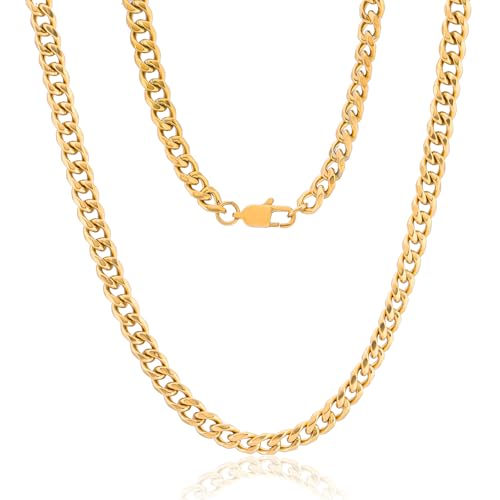 Sahoottie Goldkette Herren 51cm Lang 6mm Breit Panzerkette Herren Kubanische Edelstahl Gold Kette Männer Halskette Jungen Edelstahlkette Männer Hip-Hop Kette