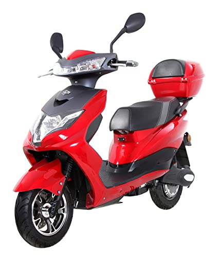 Elektroroller “Eagle”, 2000 Watt, 60 km Reichweite, Straßenzulassung, Blei-Gel-Akku, Elektro Roller, E-Roller mit Sitz, Elektro Motorroller, Rot