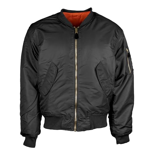 Mil-Tec US Fliegerjacke MA1® Basic • Klassische Bomberjacke im US Air Force Stil • Wind- & wasserabweisende Pilotenjacke • Wendbare Übergangsjacke Herren • Freizeitjacke Herren • Schwarz, XL