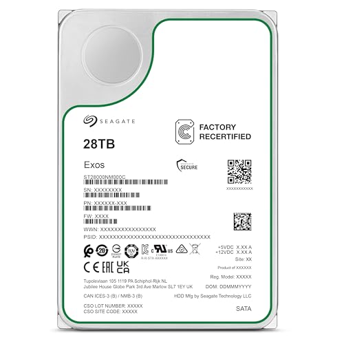 Seagate Exos 28TB Interne Server Festplatte ST28000NM000C 3,5 Zoll HDD SATA 6Gb/s 7200RPM 512MB Cache (Generalüberholt)