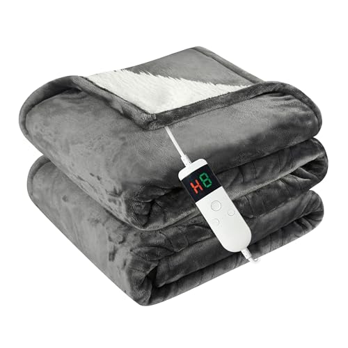 Qieryun Heizdecke Mit Abschaltautomatik, 150x180CM, 10 Heizstufen 8 Stunden Auto-Off-Timer Überhitzungsschutz, Wärme Decke Flanell Maschinenwaschbar, Beheizbare Decke Für Zuhause & Büro