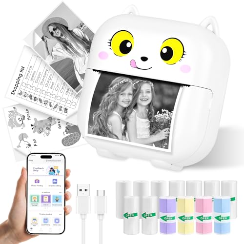 Ambesty Mini Drucker, Mobiler Fotodrucker, Tragbarer Mini Fotodrucker, Wireless Thermodrucker, mit 13 Rollen,Smartphone Bluetooth Drucker,für Lernhilfe,Lernnotizen,Journal