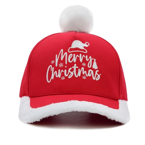 Sunlark Verstellbare Weihnachtsmütze für Erwachsene, Weihnachten Basecap mit weichem Bommel, Unisex Santa Hat für Festliche Silvester Party & Geschenkidee