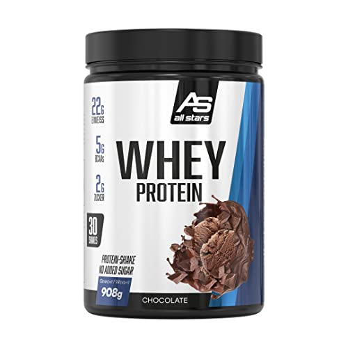 All Stars 100% WHEY PROTEIN 908gI Eiweiß-Pulver mit Whey-Konzentrat & Isolat I leckeres Low-Fat Powder I hochwertiges Protein-Pulver I cremiger Protein-Shake mit Chocolate-Flavour