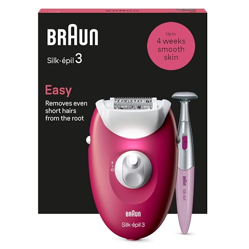 Braun Silk-épil 3, kabelgebundener Epilierer Damen für Haarentfernung, Aufsätze für Rasierer, Trimmer und Massage für Körper, 3-202, Himbeere