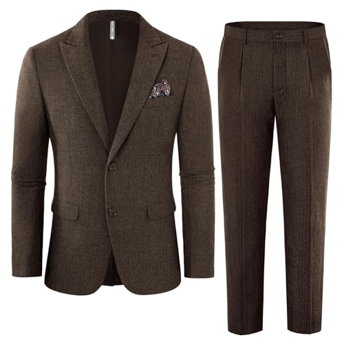 PJ PAUL JONES Herren Business Anzug Set Slim Fit Blazer mit Hose Kerbkragen Formal Anzüge Braun XXL