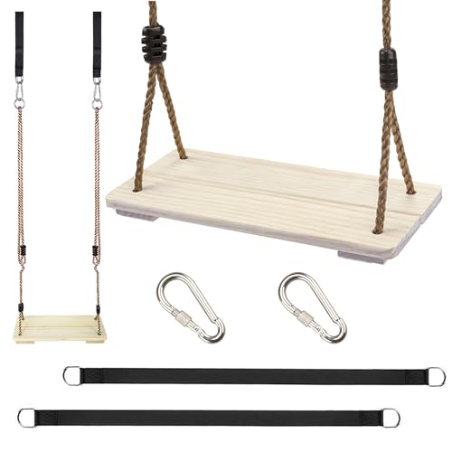 KINSPORY Holz Schaukelsitz, Garten schaukel mit Einstellbares Hanfseil, für Innen und Außenbereich, Schaukelsitz bis 130 kg